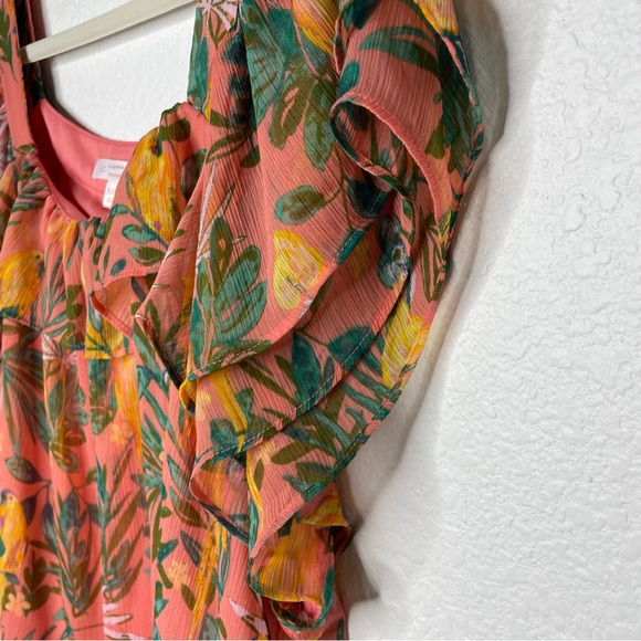 LC Lauren Conrad Women's Flutter Sleeve Peasant Top Nature Birds, XXL - Picture 8 of 11